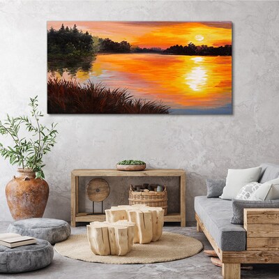 Canvas schilderij Zonsondergang over het meer