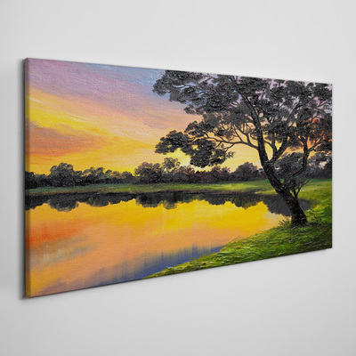 Canvas schilderij Zonsondergang over het meer