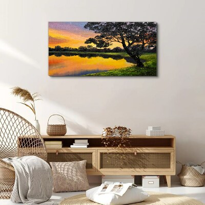 Canvas schilderij Zonsondergang over het meer