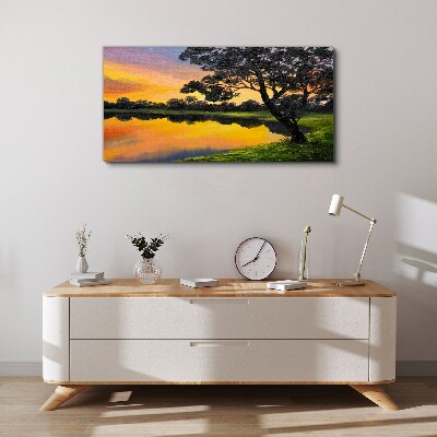 Canvas schilderij Zonsondergang over het meer