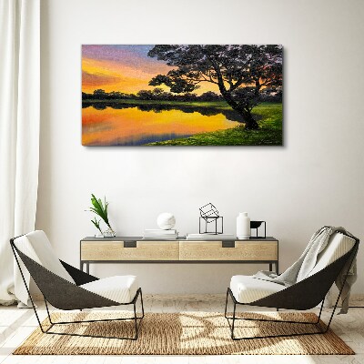 Canvas schilderij Zonsondergang over het meer