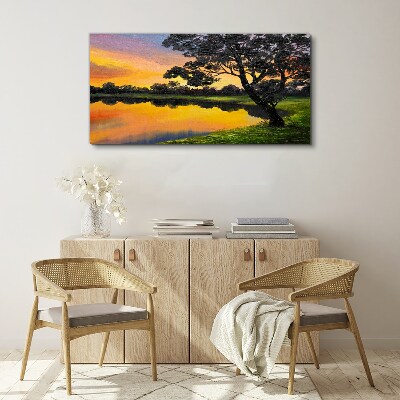 Canvas schilderij Zonsondergang over het meer