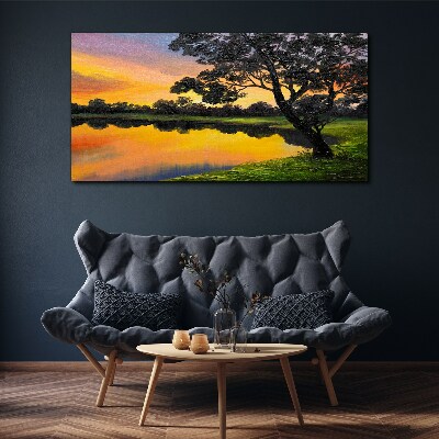 Canvas schilderij Zonsondergang over het meer