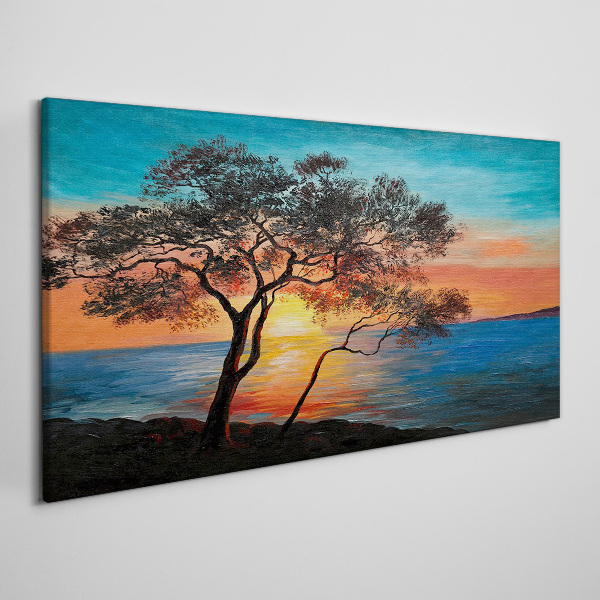 Foto op canvas Zonsondergang over het meer