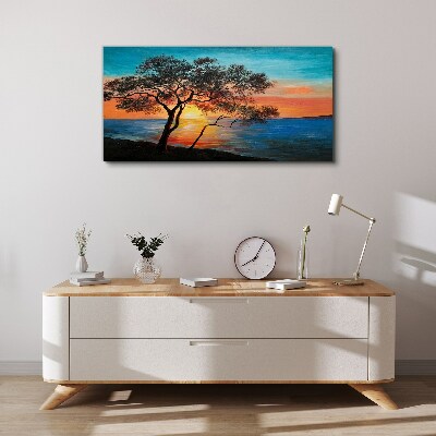 Foto op canvas Zonsondergang over het meer