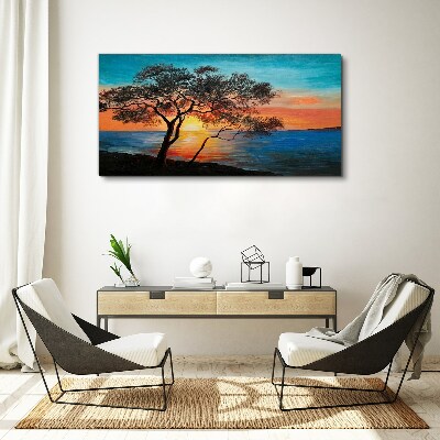 Foto op canvas Zonsondergang over het meer