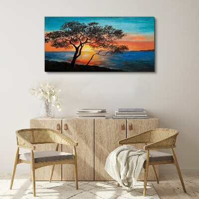 Foto op canvas Zonsondergang over het meer