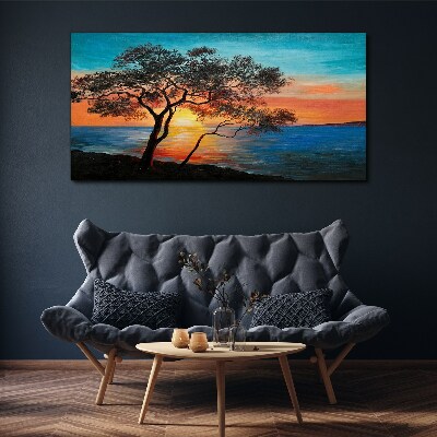 Foto op canvas Zonsondergang over het meer