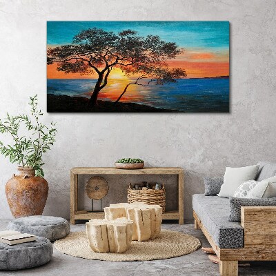 Foto op canvas Zonsondergang over het meer