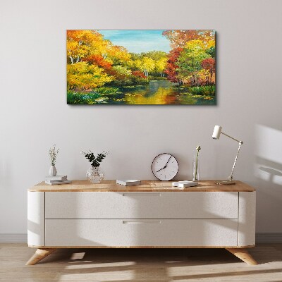 Canvas schilderij Gouden herfst aan het meer