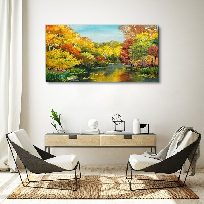 Canvas schilderij Gouden herfst aan het meer