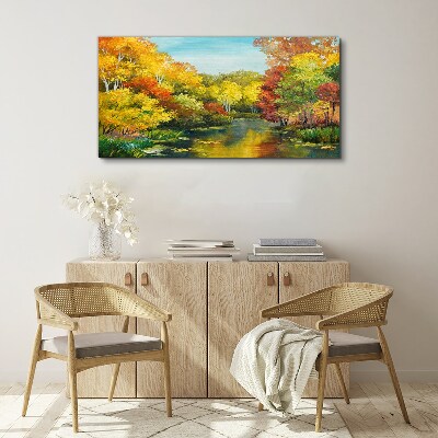 Canvas schilderij Gouden herfst aan het meer