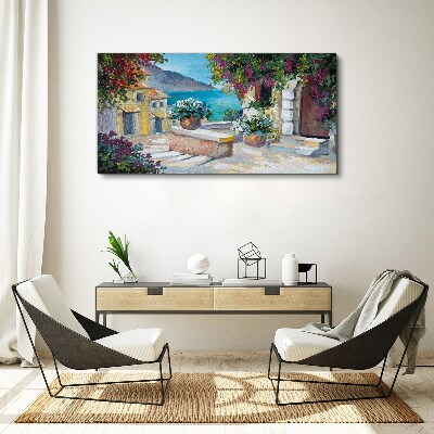 Foto op canvas Een kustplaats in bloemen