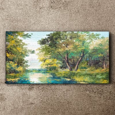 Schilderij op doek Een vredig boslandschap aan het water