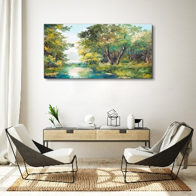 Schilderij op doek Een vredig boslandschap aan het water