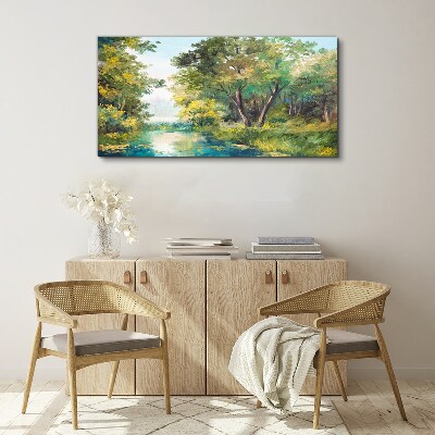 Schilderij op doek Een vredig boslandschap aan het water