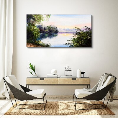 Schilderij op doek Een vredig landschap aan de rivier