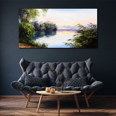 Schilderij op doek Een vredig landschap aan de rivier