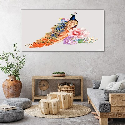 Schilderij op doek Pauwen tussen de bloemen