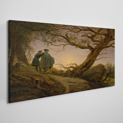 Canvas schilderij Zonsondergang over het landschap