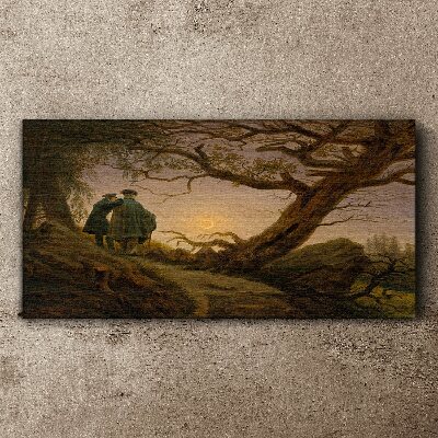 Canvas schilderij Zonsondergang over het landschap