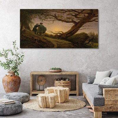Canvas schilderij Zonsondergang over het landschap