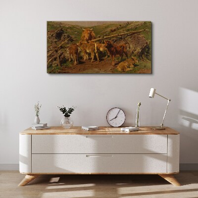 Foto op canvas Pastoraal landschap met vee