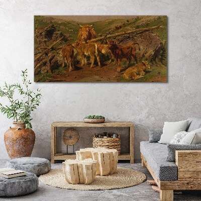 Foto op canvas Pastoraal landschap met vee