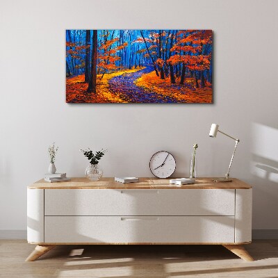 Canvas schilderij Herfstlaan in de kleuren van de zonsondergang