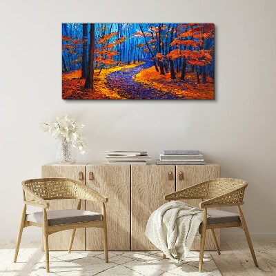 Canvas schilderij Herfstlaan in de kleuren van de zonsondergang