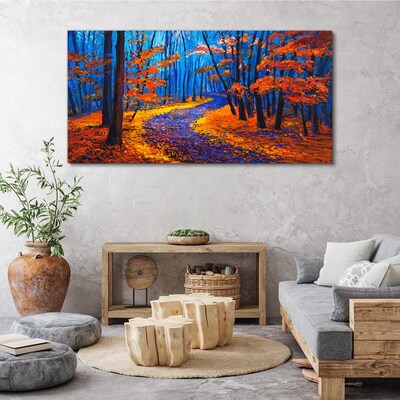 Canvas schilderij Herfstlaan in de kleuren van de zonsondergang