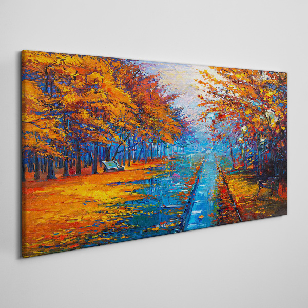 Foto op canvas Gouden herfst over het kalme water