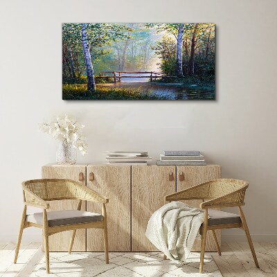 Foto op canvas Een brug in een boslandschap