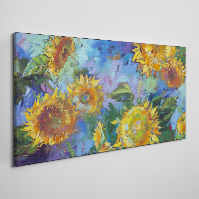 Schilderij op doek Zonnebloemen in een kleurrijke compositie