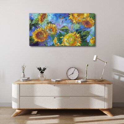 Schilderij op doek Zonnebloemen in een kleurrijke compositie