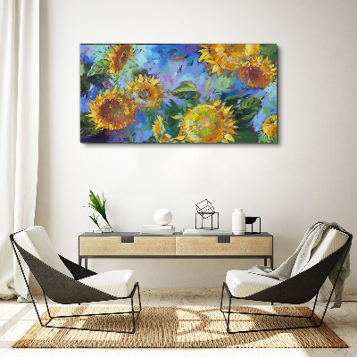 Schilderij op doek Zonnebloemen in een kleurrijke compositie