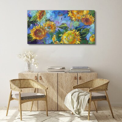 Schilderij op doek Zonnebloemen in een kleurrijke compositie