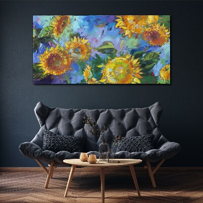 Schilderij op doek Zonnebloemen in een kleurrijke compositie