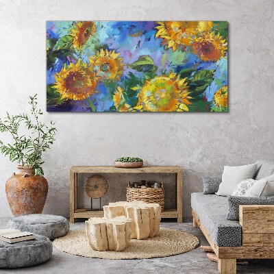 Schilderij op doek Zonnebloemen in een kleurrijke compositie