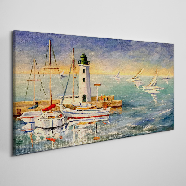 Schilderij op doek Zeegezicht met een vuurtoren