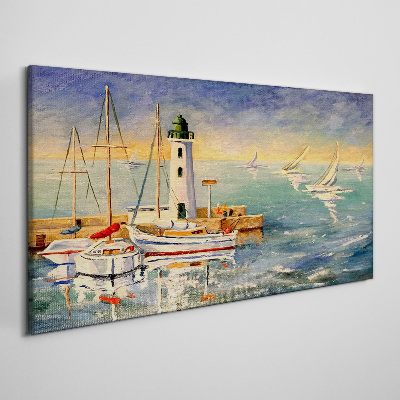 Schilderij op doek Zeegezicht met een vuurtoren