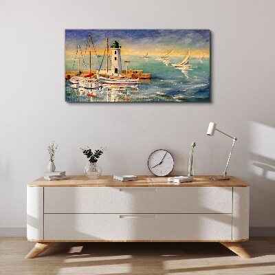 Schilderij op doek Zeegezicht met een vuurtoren