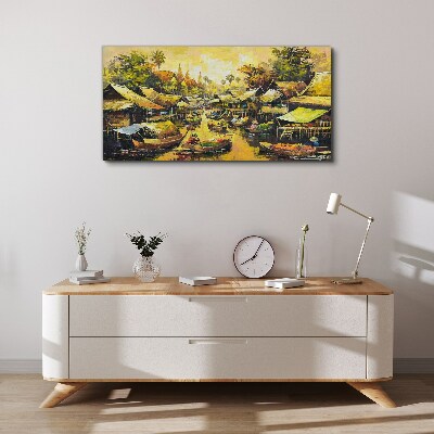 Canvas schilderij Tropische drijvende markt