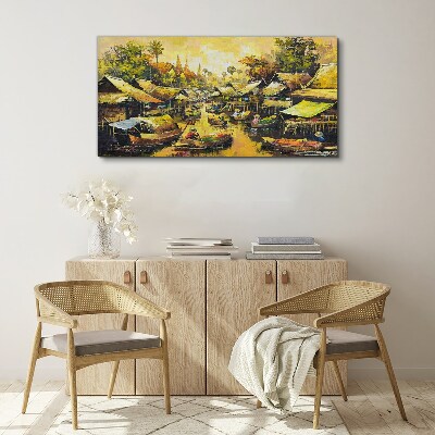 Canvas schilderij Tropische drijvende markt