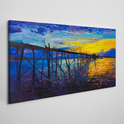 Schilderij op doek Zonsondergang over de pier