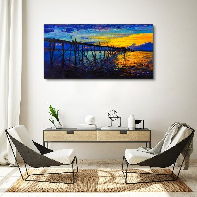 Schilderij op doek Zonsondergang over de pier
