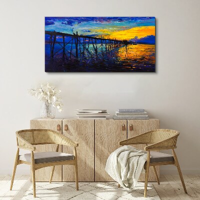 Schilderij op doek Zonsondergang over de pier