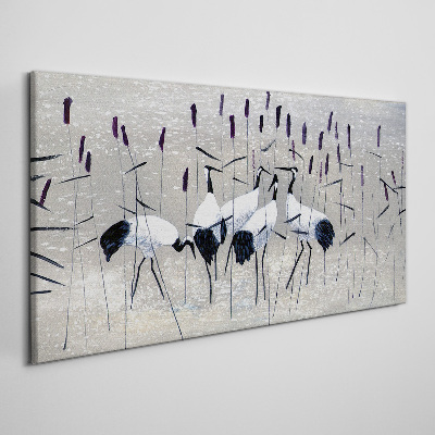 Canvas schilderij Witte kraanvogels in het riet