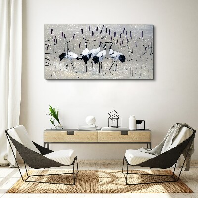 Canvas schilderij Witte kraanvogels in het riet
