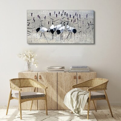 Canvas schilderij Witte kraanvogels in het riet